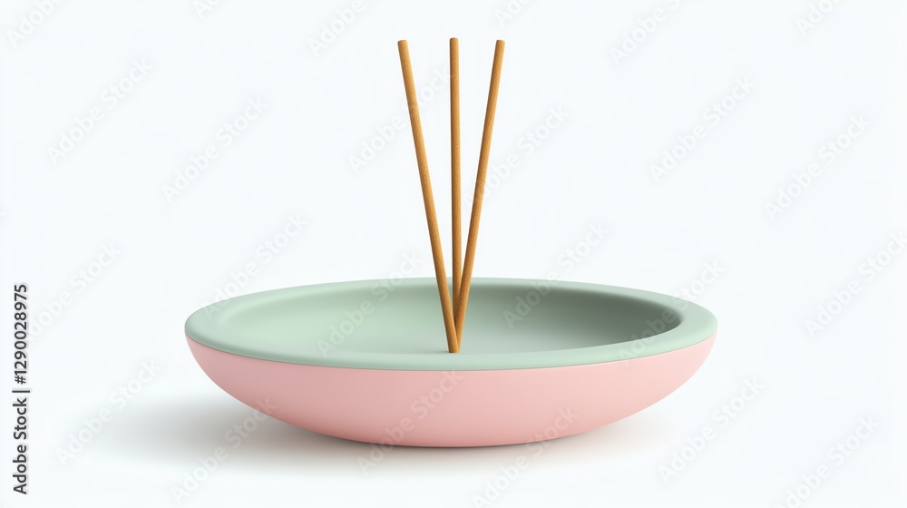 A minimalistic incense holder with sticks set against a white background. A minimalistic incense holder with sticks set against a white background.
