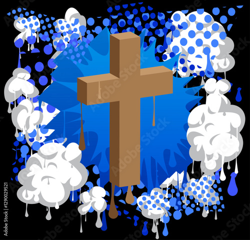 Religion cross, Crucifix graffiti. Abstract modern street art decoration performed in urban painting style.