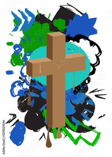 Religion cross, Crucifix graffiti. Abstract modern street art decoration performed in urban painting style.