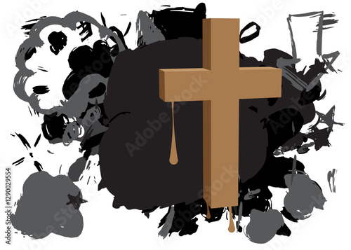 Religion cross, Crucifix graffiti. Abstract modern street art decoration performed in urban painting style.