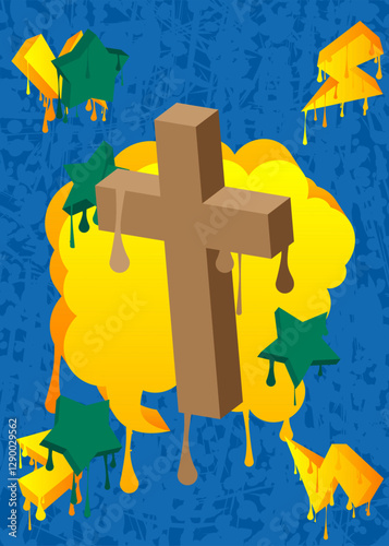 Religion cross, Crucifix graffiti. Abstract modern street art decoration performed in urban painting style.