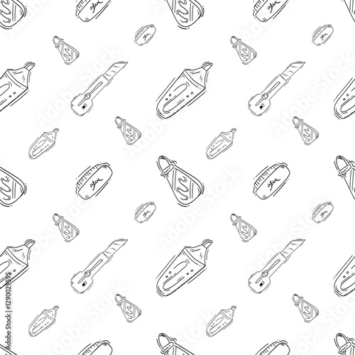 artist tool pattern. art supplies seamless pattern. doodle artist kit seamless pattern. doodle art material background