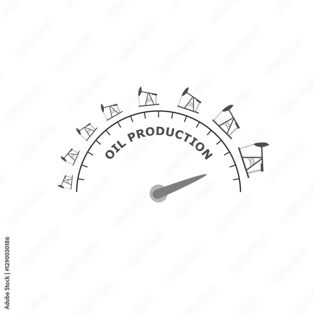 Oil production value measuring device with arrow and scale. Oil pump growth. Oil production value measuring device with arrow and scale. Oil pump growth.