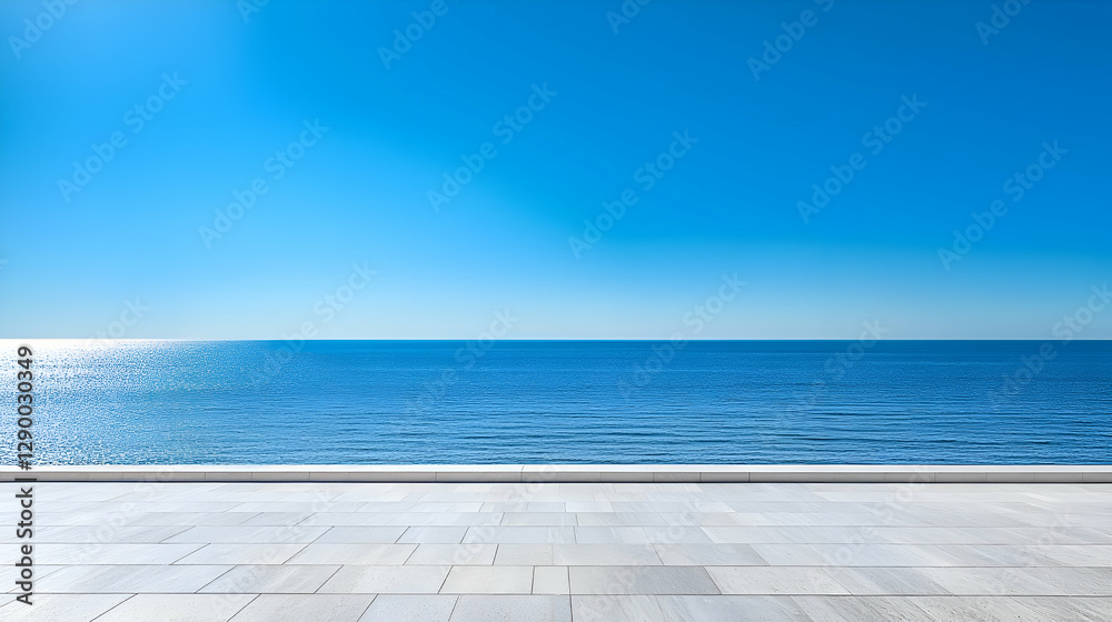 Obraz premium Bright Blue Ocean and Sky with Stone Pavement