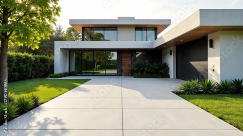 Modern architectural residence showcasing expansive windows, sleek lines, and a verdant landscape