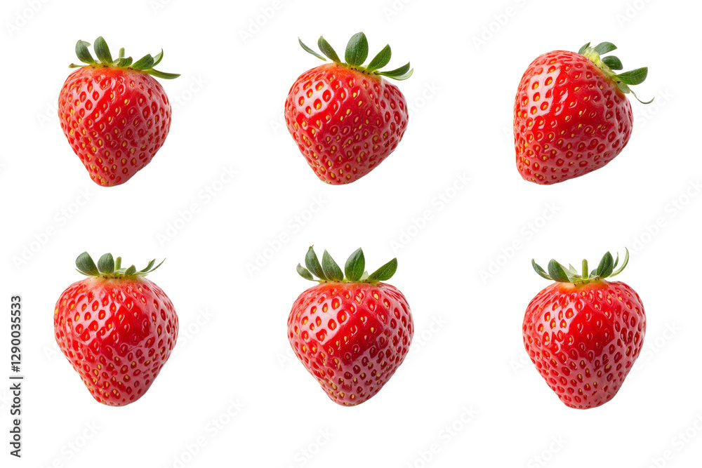 Close up of six red strawberries, isolated Close up of six red strawberries, isolated