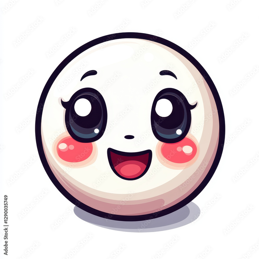 Fototapeta premium Cute chibi emoji with big eyes and blushing cheeks