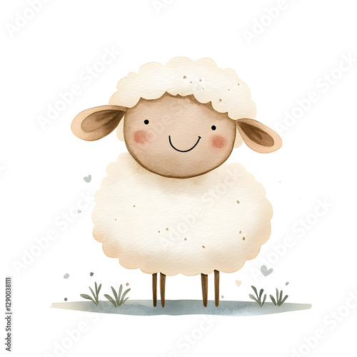 Watercolor illustration of a sheep on a white bakground