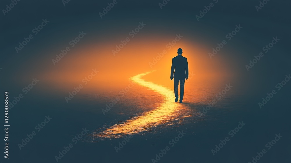 A silhouette of a leader with a glowing path of progress behind them A silhouette of a leader with a glowing path of progress behind them