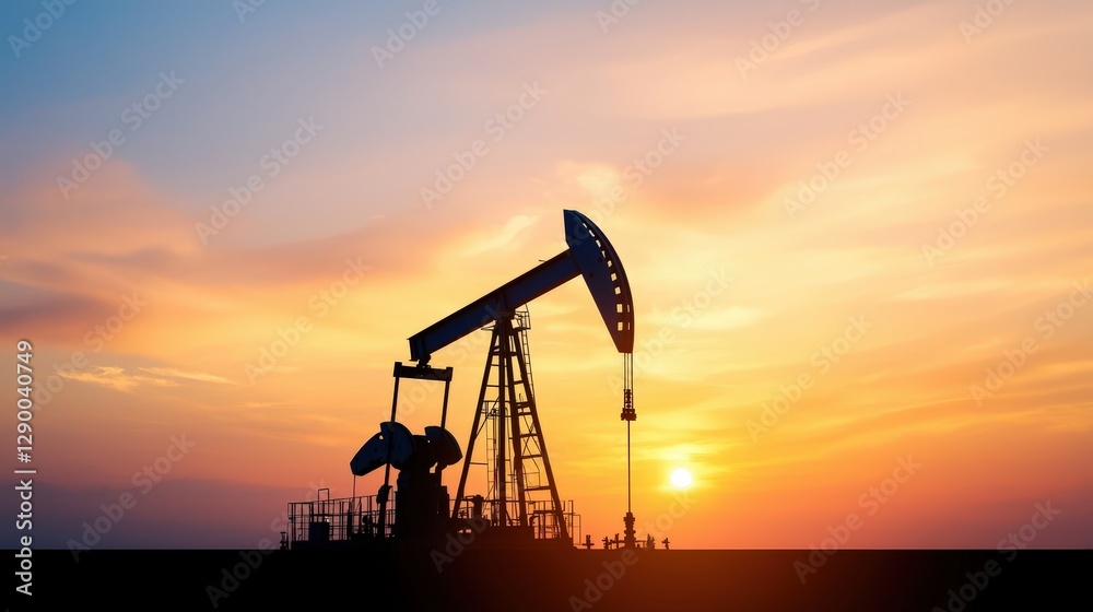 Dramatic silhouette of oil pump against a gorgeous sunset sky reflection Dramatic silhouette of oil pump against a gorgeous sunset sky reflection
