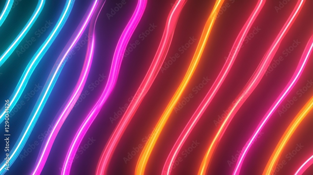 Fototapeta premium Vibrant Neon Waves in Multicolor Patterns with Glowing Effects on Dark Background
