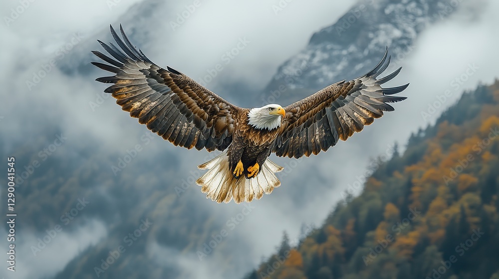 Fototapeta premium eagle flying in the cloudy sky over the mountains