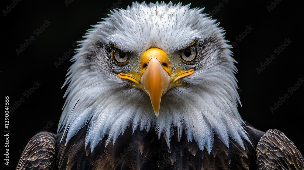 A striking close-up portrait of a bald eagle, its sharp beak and piercing eyes exuding strength and wisdom A striking close-up portrait of a bald eagle, its sharp beak and piercing eyes exuding strength and wisdom