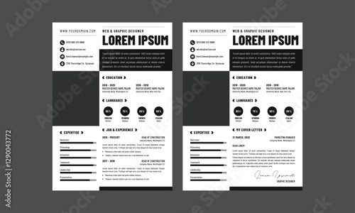 Resume CV. Minimalist resume and cover letter layout design. Professional resume cv template. Vector illustration