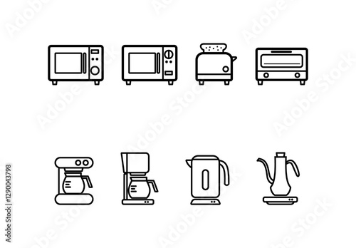 シンプルなキッチン家電の線画イラストセット