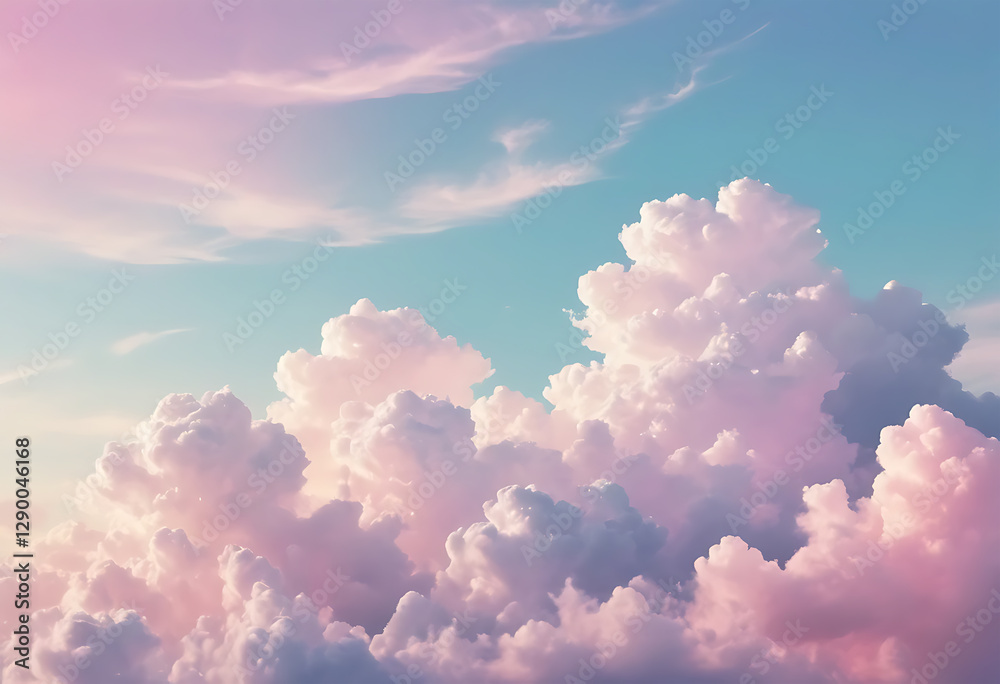 Fototapeta premium Abstract Sky background with clouds, Fantasy sky with sugar cotton pink pastel clouds in a dreamy background