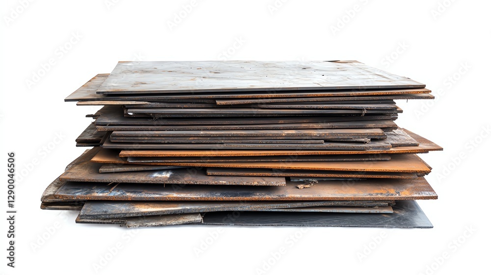 Stack of various metal sheets, isolated on a white background. Stack of various metal sheets, isolated on a white background.