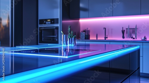 Modern Kitchen: LED Lighting & Glass Countertop