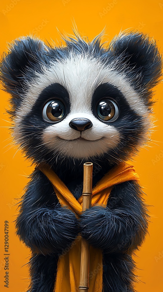 Fototapeta premium Adorable Panda Cub Digital Art Cute Cartoon Wallpaper