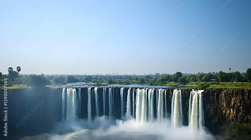 Fototapeta premium Majestic Victoria Falls Landscape Under a Clear Blue Sky
