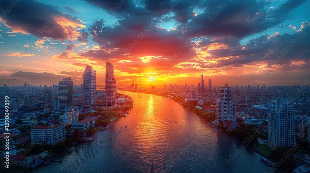 Fototapeta premium Sunset over Bangkok, Thailand