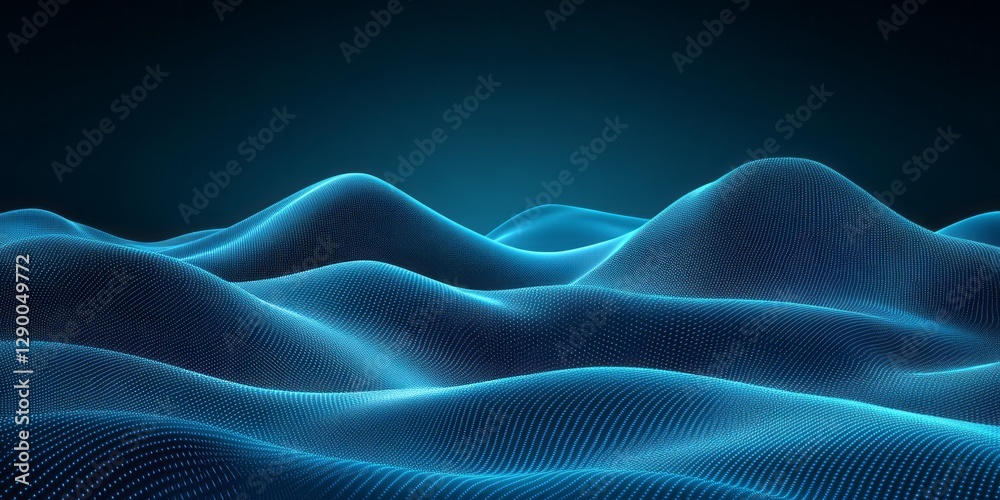 Obraz premium Digital landscape of connected blue dots forming undulating hills
