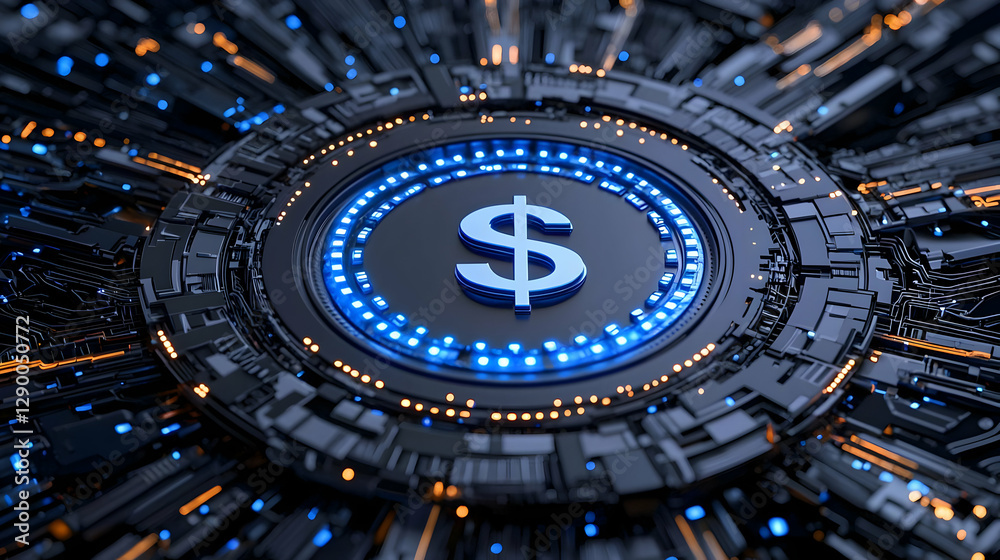 Fototapeta premium Futuristic Technology Abstract with Dollar Symbol and Digital Circuits