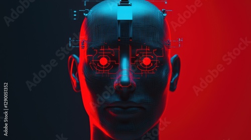 Wallpaper Mural Artificial intelligence concept. Futuristic robot face with glowing red eyes. AI, machine learning, science fiction. Torontodigital.ca