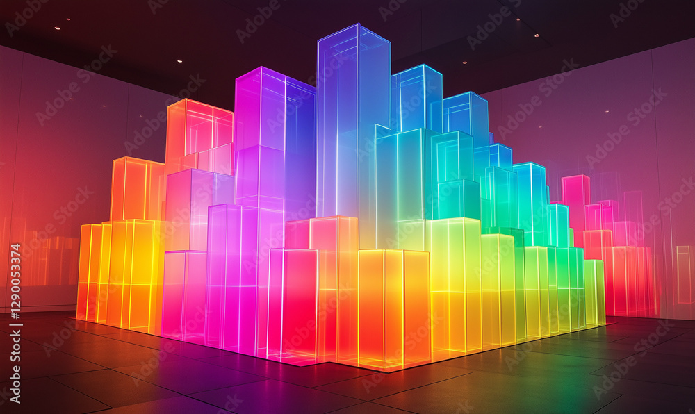 Innovative rainbow-colored 3D building block structure showcasing creative design and futuristic architectural modularity for visionaries Innovative rainbow-colored 3D building block structure showcasing creative design and futuristic architectural modularity for visionaries