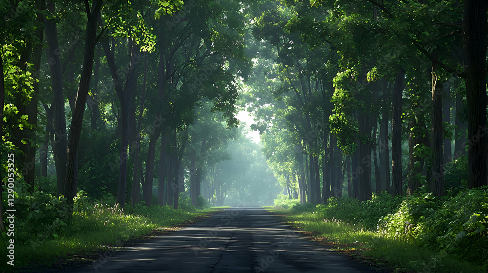 Obraz premium Sunlit Path Through Lush Green Forest