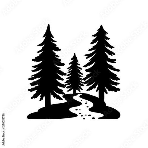 Minimalist Black and White Forest Scene Design
