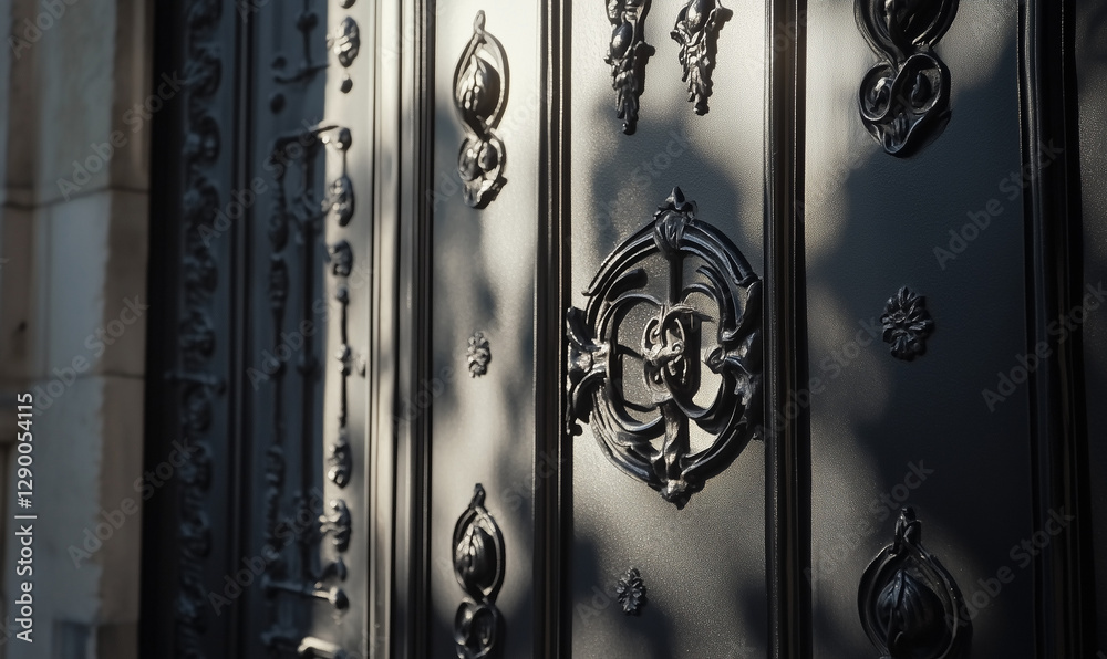 Sleek Sophisticated Iron Door with Matte Black Finish Opens to Exquisite Modern Interior Spaces Gracefully