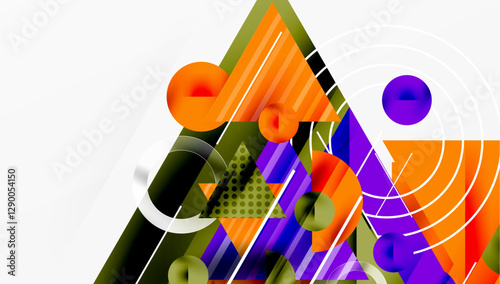 Modern Abstract Design with Overlapping Transparent Triangles and Circles