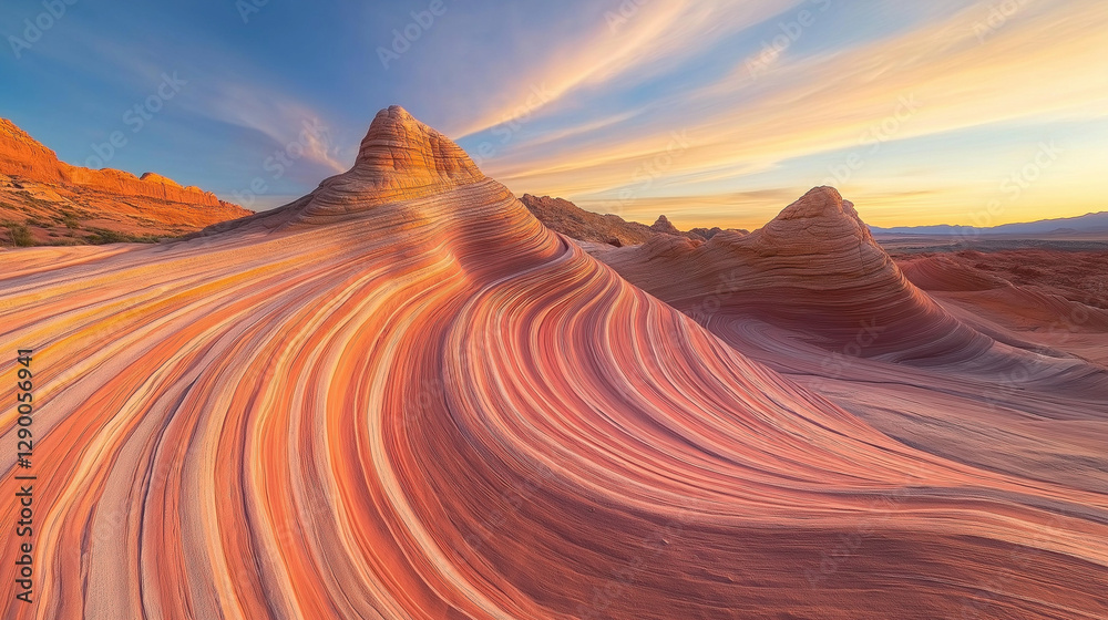 Fototapeta premium The Wave rock formation with vibrant sandstone layers at sunset