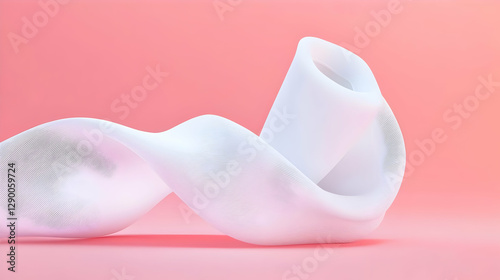 Elegant White Fabric Flowing Gracefully Over Soft Pink Background