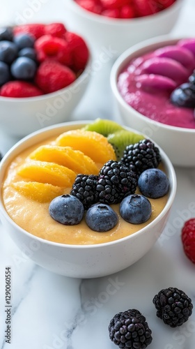 Fresh bowl of assorted fruits placed next to another bowl of vibrant fruits creating a colorful and healthy display