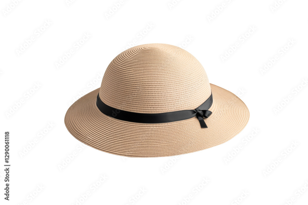 Tan straw hat with a black ribbon around it, isolated Tan straw hat with a black ribbon around it, isolated