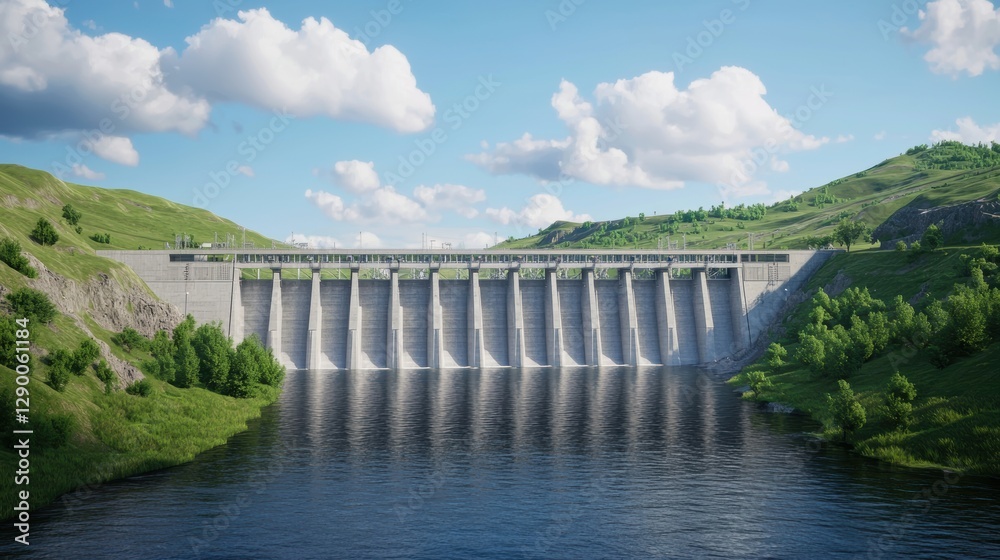 Hydroelectric power plant dam on a river. Renewable energy concept. Hydroelectric power plant dam on a river. Renewable energy concept.