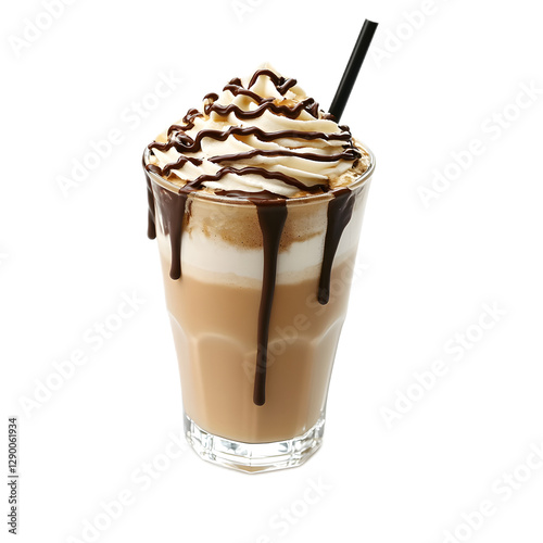 Creamy Frappuccino with Indulgent Chocolate Drizzle and Whipped Topping in a Tall Glass