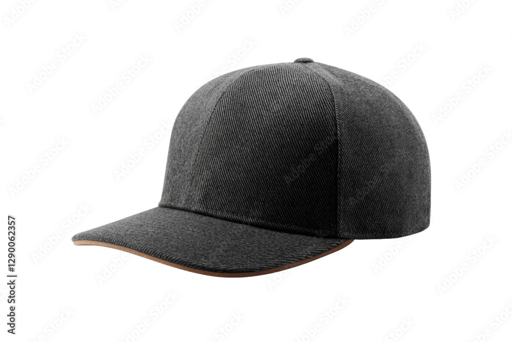 Fototapeta premium Black baseball cap with a brown band, isolated