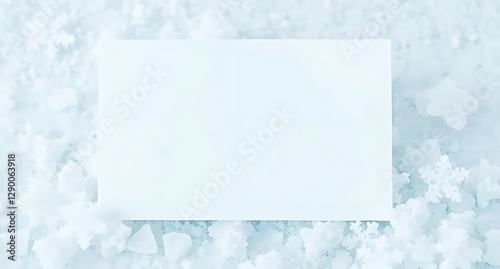 Blank White Greeting Card Mockup on Ice and Snow Background for Winter Holiday Template