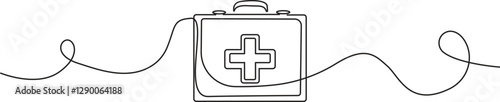 Continuous one line drawing of first aid box kit vector illustration, one line drawing of medical bag, Pro vector..