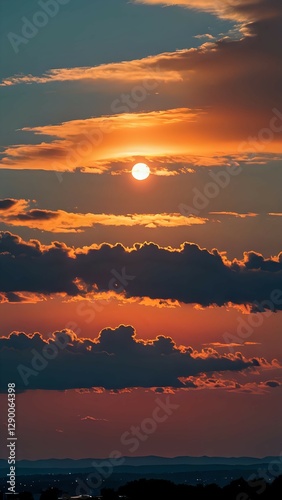 Sunlight in the afternoon sky with reddish clouds. Dramatic afternoon light and atmosphere.