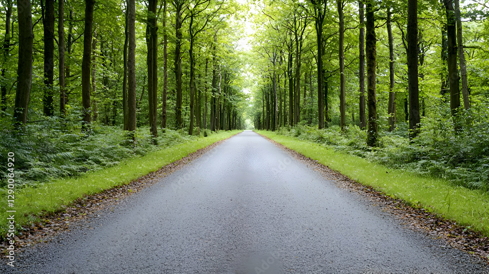 Fototapeta premium Asphalt Road Through Lush Green Forest on a Sunny Day