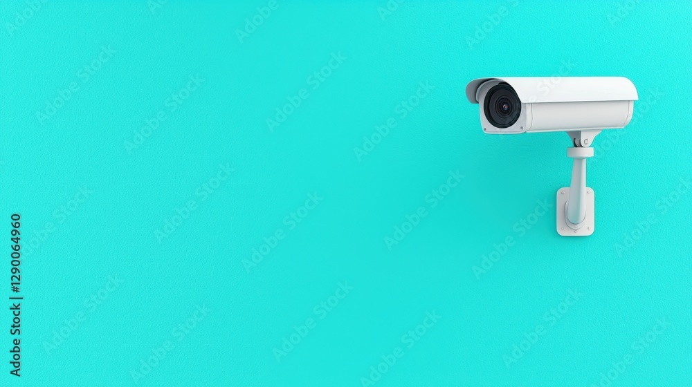 Security camera on a blue wall. Concept of surveillance, protection, and monitoring. Security camera on a blue wall. Concept of surveillance, protection, and monitoring.