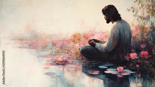 jesus in prayer reflective jesus sitting in a serene pastel setting