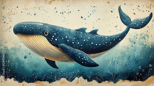 jonah and the whale whale in the sea hand drawn vector illustration