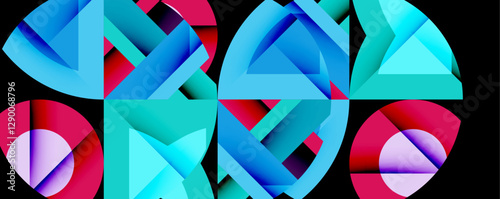 Circles, semi circles, squares and round triangles. Geometric mosaic style pattern abstract background for wallpaper, banner, backdrop, card, book Illustration, landing page