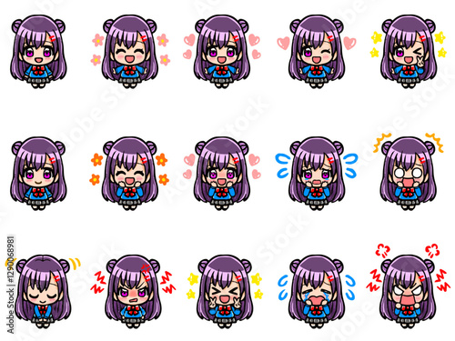 制服を着たかわいい女子高生SDキャラの落書き風イラスト素材セット3