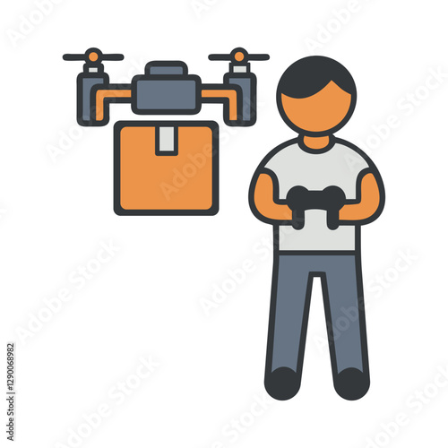 Drone delivery pilot in action icon